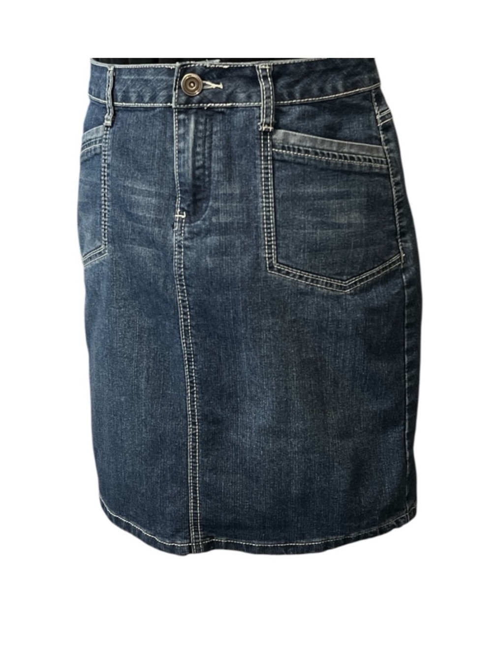Dress Barn Dark Blue Denim Mini Skirt with Front Patch Pockets